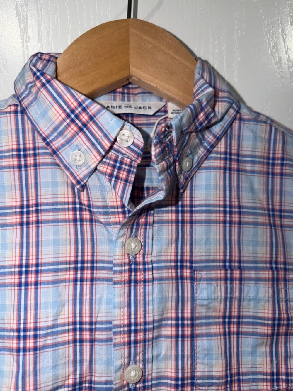 Janie and Jack plaid Button-Down Shirt in Blue, Pink & White size small - Picture 3 of 4